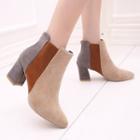 Color Block Chunky-heel Ankle Boots