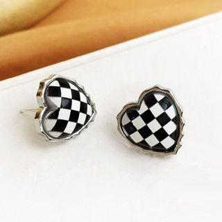 Heart Checker Acrylic Stainless Steel Pendant Necklace / Earring