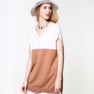 Two-tone Short-sleeve Knit Tunic