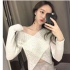 Cross Strap Pointelle Cropped Knit Top