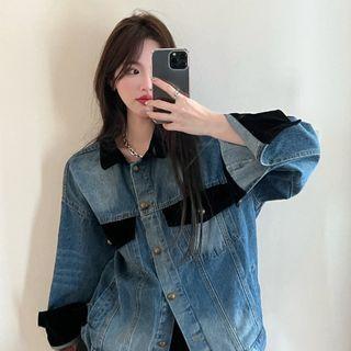 Contrast Trim Denim Jacket Blue - One Size