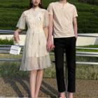 Couple Matching Short-sleeve Mesh A-line Dress / T-shirt / Pants