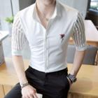 Flower Embroidered Perforated Elbow Sleeve Shirt