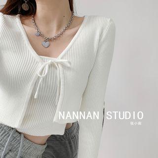 V-neck Striped Cardigan / Knit Sleeveless Top
