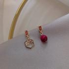 Bead & Hexagon Asymmetrical Alloy Dangle Earring 1 Pair - Red - One Size