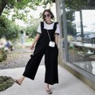 Frilled-strap Wide-leg Linen Blend Jumpsuit