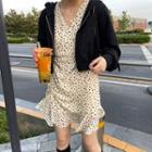 Short-sleeve Drawstring Floral Mini Dress / Hooded Jacket