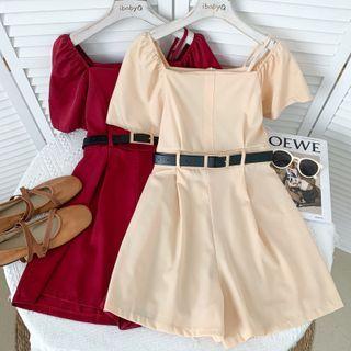 Square-neck Wide-leg Playsuit With Belt