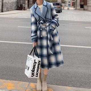 Contrast Trim Plaid Panel Coat