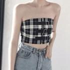 Buckled Zip Plaid Cropped Tube Top