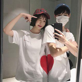Couple Matching Short-sleeve Heart Print T-shirt