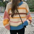 Color Block Striped Sweater Rainbow - One Size