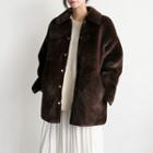 Button-detail Faux-fur Jacket