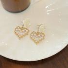 Flower Heart Faux Pearl Alloy Dangle Earring 1 Pair - Gold & White - One Size