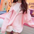 Mock Two-piece Collared Sweater Pink - One Size