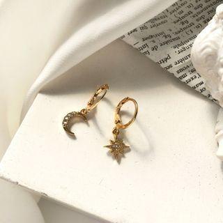 Asymmetrical Rhinestone Moon And Star Drop Earring 1 Pair - Earring - One Size