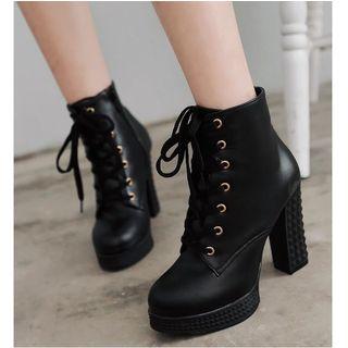 Faux Leather Chunky Heel Side-zip Short Boots