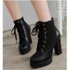 Faux Leather Chunky Heel Side-zip Short Boots