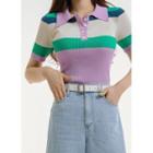 Color-block Ribbed Knit Polo Shirt