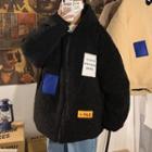 Applique Fleece Hooded Zip Jacket