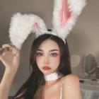 Fluffy Rabbit Ear Headband Pink & White - One Size