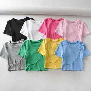 Buttoned Cut-out Short-sleeve Top
