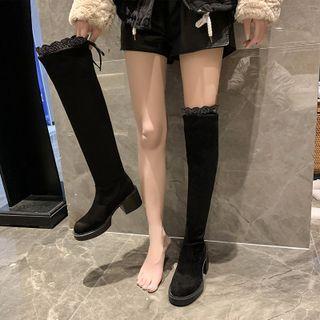 Scallop Trim Platform Block Heel Over-the-knee Boots