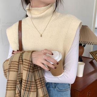 Sleeveless Turtleneck Plain Knit Vest