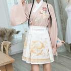 Set: Flower Embroidered Hanfu Top + Mini A-line Skirt