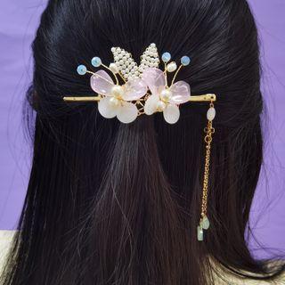 Retro Butterfly Faux Pearl Hair Stick 1 Pc - K60 - One Size