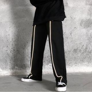 Contrast Piping Trim Straight-cut Sweatpants