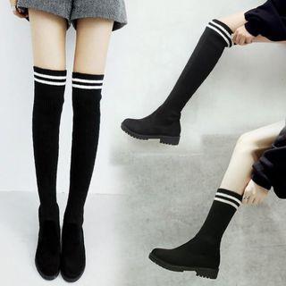 Striped Over The Knee Boots / Short Boots