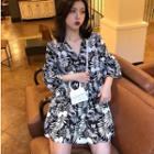 Floral V-neck Loose-fit Short-sleeve Dress