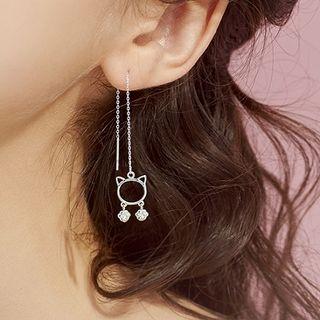925 Sterling Silver Cat Dangle Earring As Shown In Figure - One Size