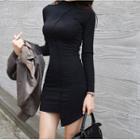 Long-sleeve Mock-neck Asymmetrical Minidress