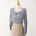 Square-neck Two Tone Pleated Bow Top