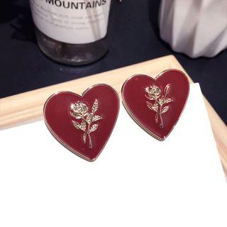 Heart Floral Stud Earring 1 Pair - Red - One Size