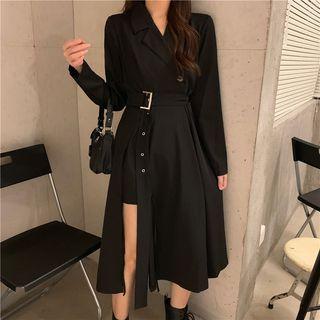 Asymmetrical Belted Midi Blazer Dress