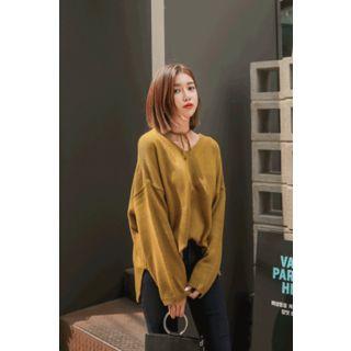 Drop-shoulder Tie-back Knit Top