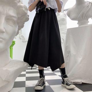 Plain Irregular Hem Midi A-line Skirt