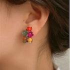 Flower Faux Gemstone Alloy Earring 1 Pair - Red & Pink & Yellow - One Size