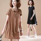Peter Pan Collar Plain Short-sleeve Shift Dress