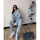 Set: Plain Hooded Pullover + Fleece-line Drawstring Hem Sweatpants