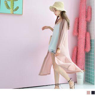 Slit-side See-through Long Cardigan