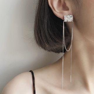 Asymmetrical Alloy Fringed Earring 1 Pair - Eh1115 - Silver - One Size