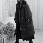 Long Buckled Padded Zip Coat Black - One Size