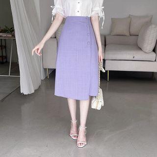 Button-up Flared Midi Wrap Skirt
