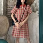 Plaid Short-sleeve Dress As Shown In Figure - One Size