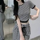 Set: Striped Cropped T-shirt + Wide Leg Pants