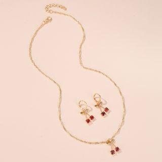 Faux Crystal Cherry Pendant Necklace / Dangle Earring